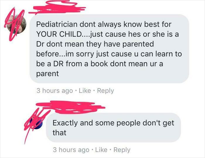 Confusing social media text conversation about parenting advice that made people pause and reread.