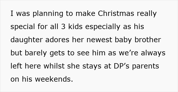 Text describing wife heartbroken as hubby ditches her and baby on Christmas but spends time with other kid. Text describing wife heartbroken as hubby ditches her and baby on Christmas but spends time with other kid.