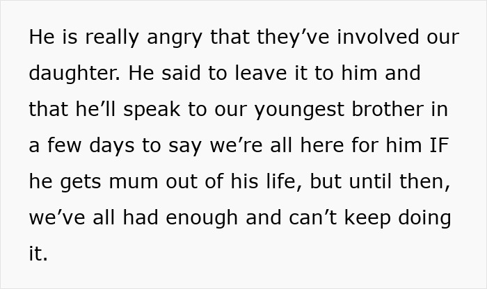 Text excerpt discussing family tensions about a vegan teen's diet and a mom's plan to keep toxic relative and brother away.