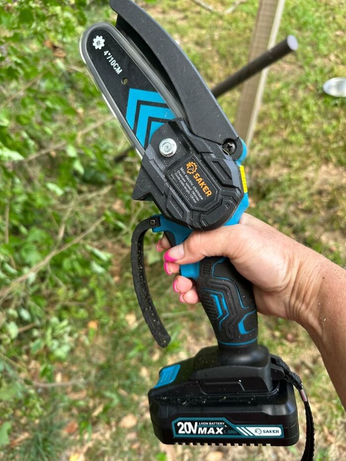Hand holding a cordless electric pruning shear, one of the useful presents to secure your spot as the favorite child.