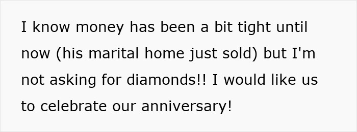 Text excerpt about money being tight and wanting to celebrate anniversary, woman spoils boyfriend on birthday theme. Text excerpt about money being tight and wanting to celebrate anniversary, woman spoils boyfriend on birthday theme.