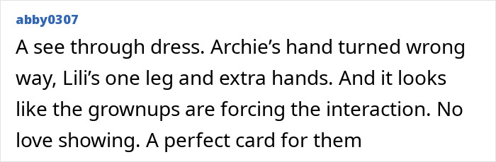 Screenshot of a social media comment discussing alleged manipulation in Prince Harry and Meghan Markle's holiday snap. Screenshot of a social media comment discussing alleged manipulation in Prince Harry and Meghan Markle's holiday snap.