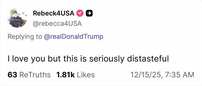 Tweet from Rebeck4USA calling Trump's post seriously distasteful amid controversy over Rob Reiner and wife TDS claim. Tweet from Rebeck4USA calling Trump's post seriously distasteful amid controversy over Rob Reiner and wife TDS claim.
