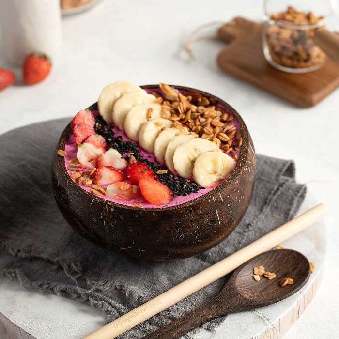  Their Morning Oatmeal Will Look Less Like Gray Sludge And More Like A Tropical Vacation When Served In The Coconut Bowl & Wooden Spoons Set Since Everything Looks Better In A Nutshell