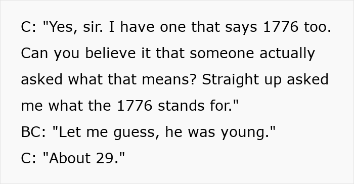 Older man in Goodwill store criticizes younger generations while woman quickly responds to shut him down.