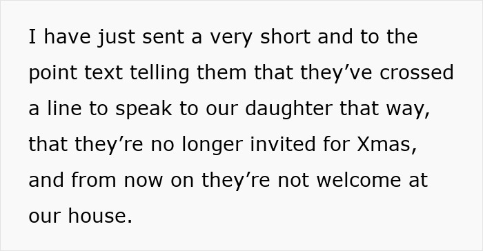 Text message explaining a family cutoff due to shaming a vegan teen for her diet, with mom protecting her.