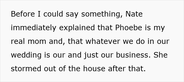 Text excerpt showing a bio mom upset after daughter wants to honor dad's bestie as mom at wedding.