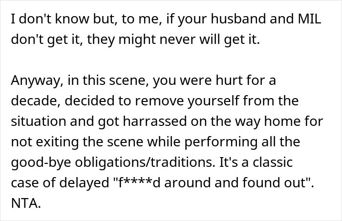 Text passage discussing a person expressing 10 years of repressed rage at their mother-in-law, dealing with family conflict.