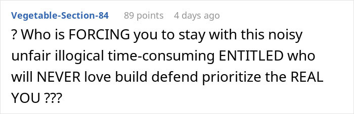 Screenshot of a Reddit post criticizing noisy, unfair behavior and questioning loyalty in relationships after boys’ nights. Screenshot of a Reddit post criticizing noisy, unfair behavior and questioning loyalty in relationships after boys’ nights.