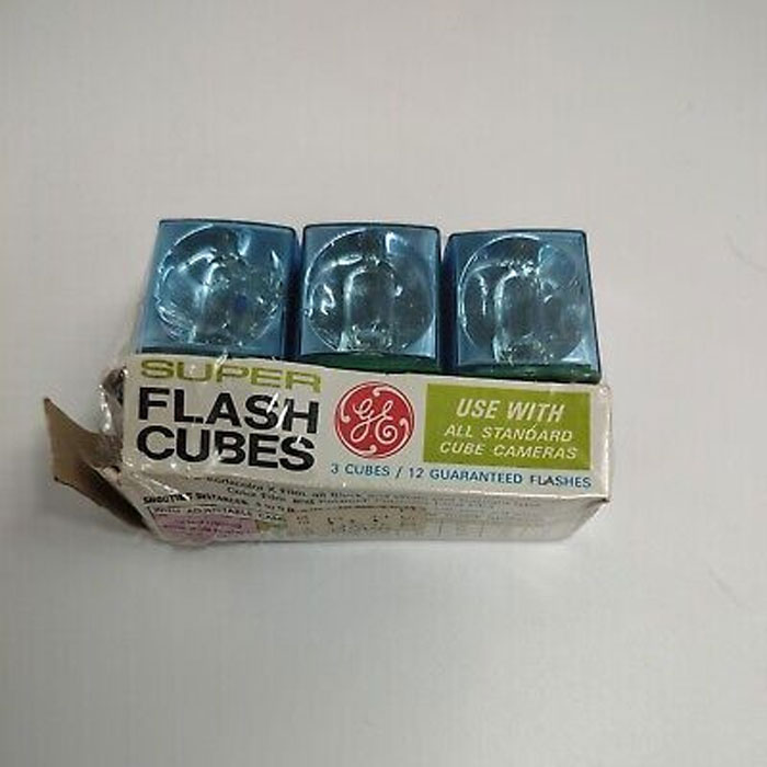 Vintage GE Super Flash Cubes in original packaging, a nostalgic item for those recalling creaking joints memories.
