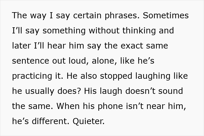 Get Him To A Doctor screenshot: text of woman noticing boyfriend not remembering her, quieter and repeating phrases