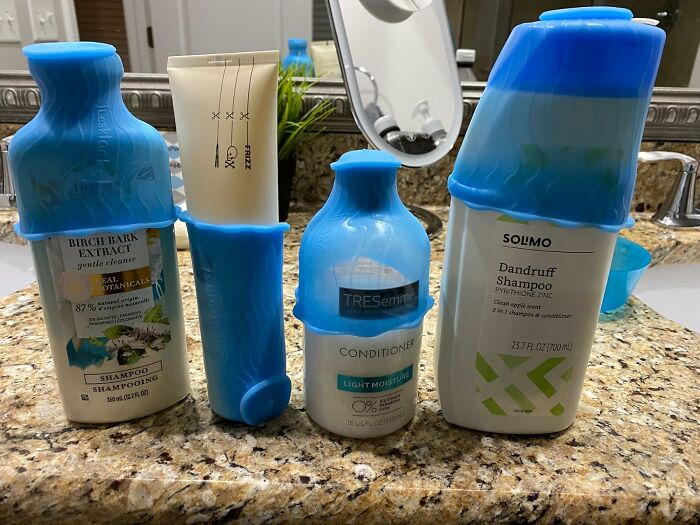 A Set Of Leaklocks Toiletry Skins Will Prevent Your Shampoo From Throwing A Wild, Sudsy Party All Over The Clean Clothes In Your Suitcase