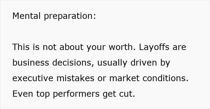 Text about mental preparation for layoffs, highlighting subtle red flags indicating job is not safe. Text about mental preparation for layoffs, highlighting subtle red flags indicating job is not safe.