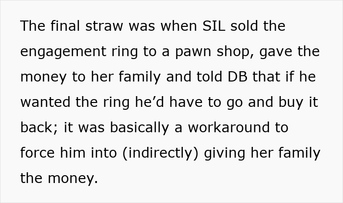 Woman pawns family heirloom ring, sister-in-law buys it back, causing conflict over returning the ring and family money disputes. Woman pawns family heirloom ring, sister-in-law buys it back, causing conflict over returning the ring and family money disputes.