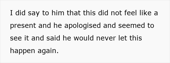 Text on white background discussing disappointment after a petrol money gift instead of a proper birthday present. Text on white background discussing disappointment after a petrol money gift instead of a proper birthday present.