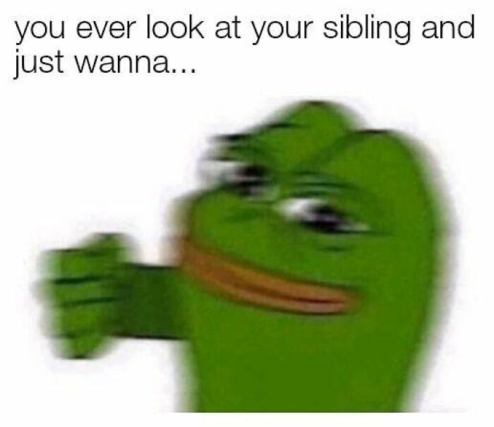 Blurry Pepe the Frog meme showing frustration with sibling, capturing sibling relationship humor in popular memes.