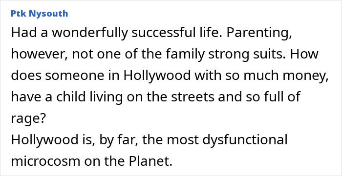 Text excerpt from a user comment discussing Hollywood’s dysfunction, related to Rob Reiner’s son arrested for allegedly slaying parents. Text excerpt from a user comment discussing Hollywood’s dysfunction, related to Rob Reiner’s son arrested for allegedly slaying parents.