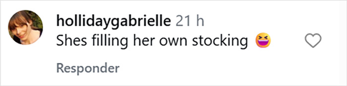 Comment on social media post reading shes filling her own stocking with laughing emoji, related to Jennifer Lopez fans noticing a depressing detail in new Christmas video. Comment on social media post reading shes filling her own stocking with laughing emoji, related to Jennifer Lopez fans noticing a depressing detail in new Christmas video.