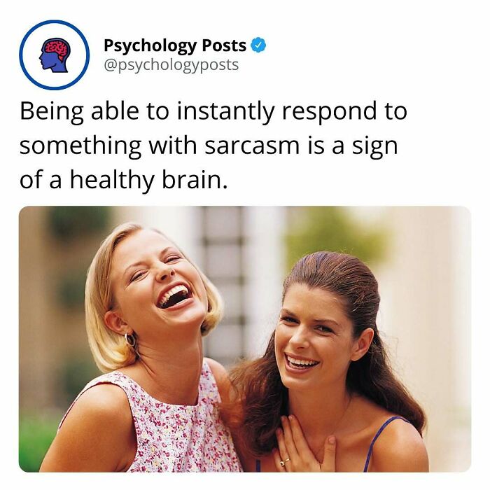 Two women laughing together, illustrating fun and fascinating psychology facts about brain health and sarcasm response.