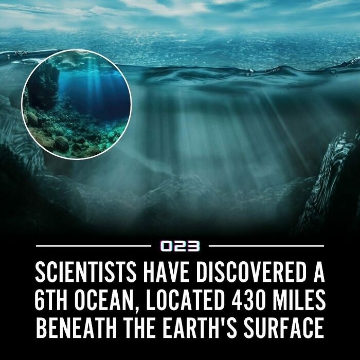 Underwater view of a newly discovered 6th ocean 430 miles beneath Earth’s surface, highlighting positivity and wholesome facts.