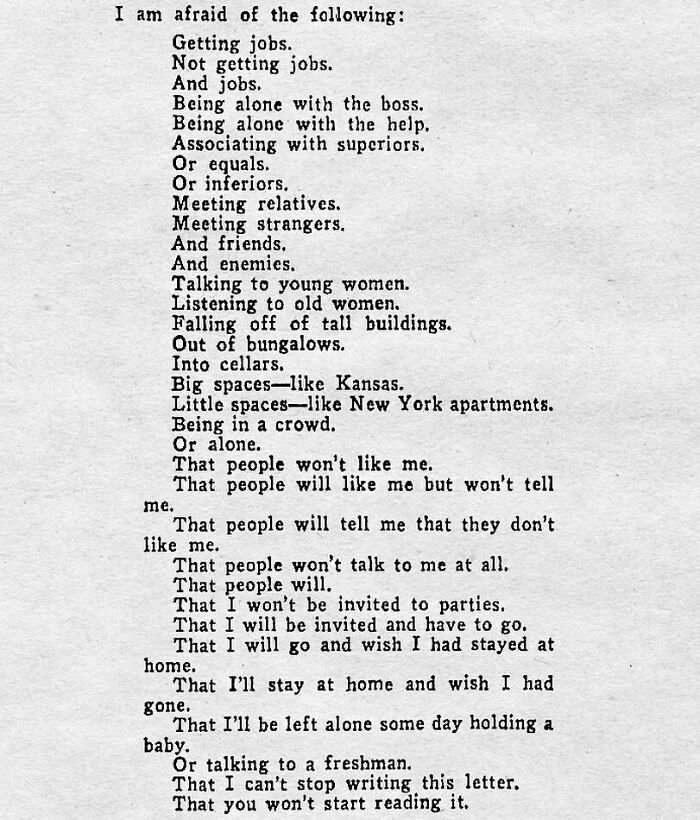 Vintage newspaper clippings showing humorous and relatable fears about jobs, social life, and loneliness from the old days.