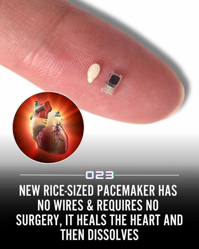Rice-sized pacemaker that heals the heart without surgery, promotes positivity, and then dissolves naturally.