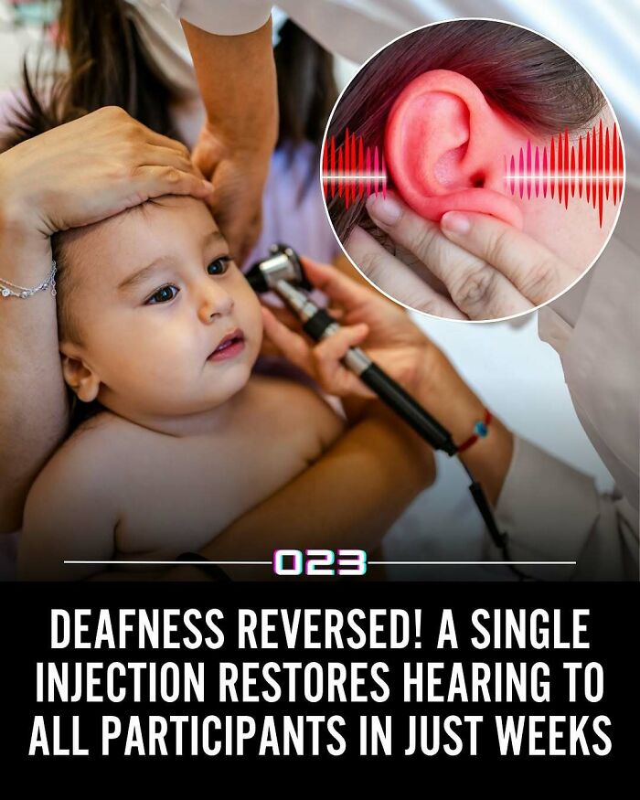Baby receiving ear examination by doctor with inset showing hearing improvement, highlighting positivity recommended facts.