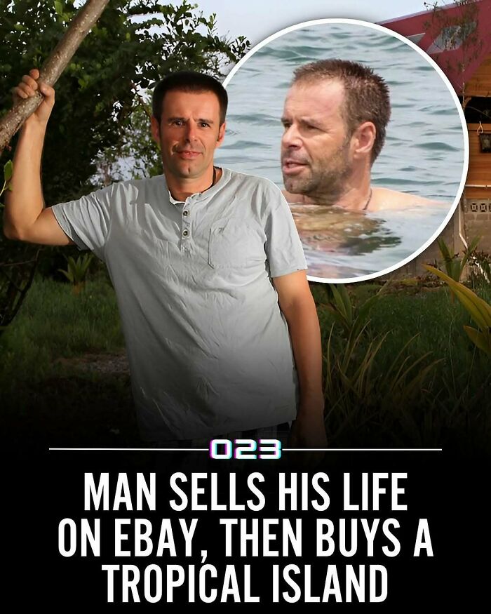 Man enjoying positivity recommended story after selling his life on eBay and buying a tropical island for a fresh start