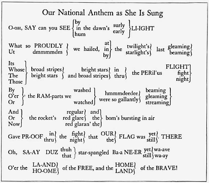 Vintage newspaper clipping showing a humorous and relatable old-fashioned poem format with patriotic themes and wordplay.