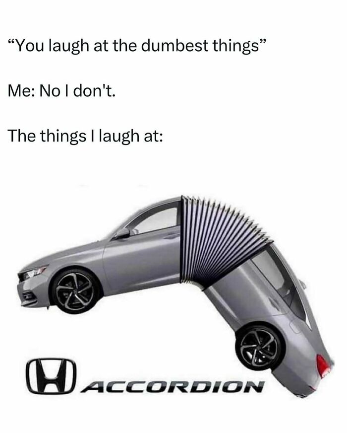 Humorous dad joke with a car edited to look like an accordion, showcasing funny dad jokes and wordplay.