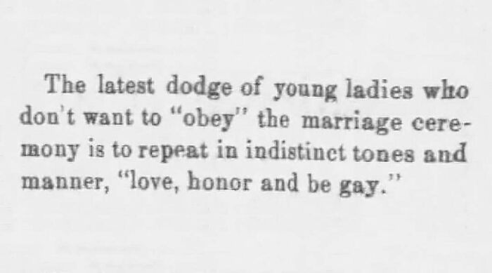Vintage newspaper clipping showing humorous text about young ladies and marriage vows from the old days.