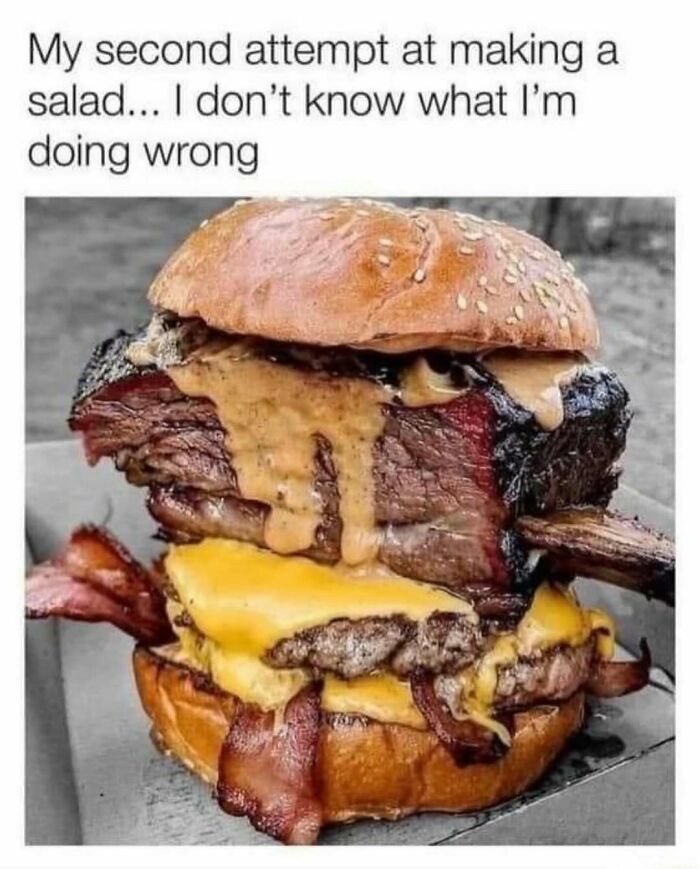 Humorous dad joke about a giant burger called a failed salad attempt, part of funniest dad jokes collection.