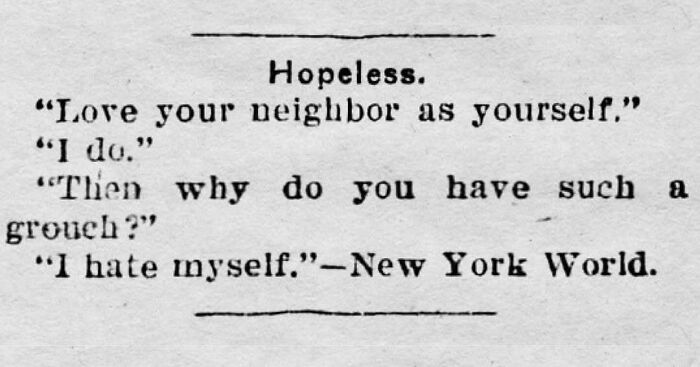 Vintage newspaper clipping showing a humorous and relatable old-fashioned conversation from the New York World.