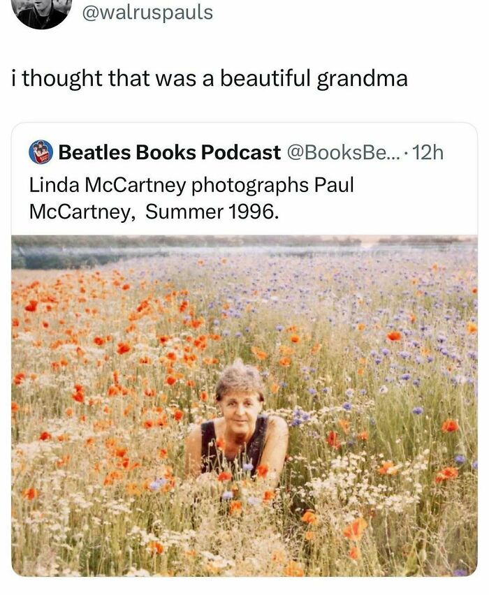 Meme showing a humorous tweet about a vintage photograph, part of 40 random memes to spice up life.