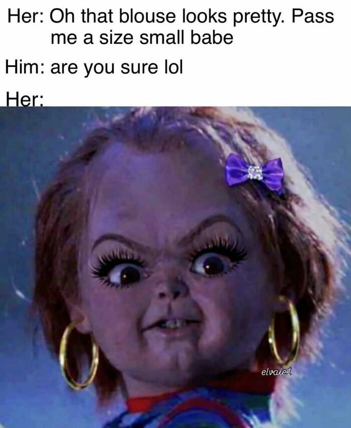 Funny meme featuring a doll with exaggerated eyelashes and accessories, using humor to handle reality with memes.