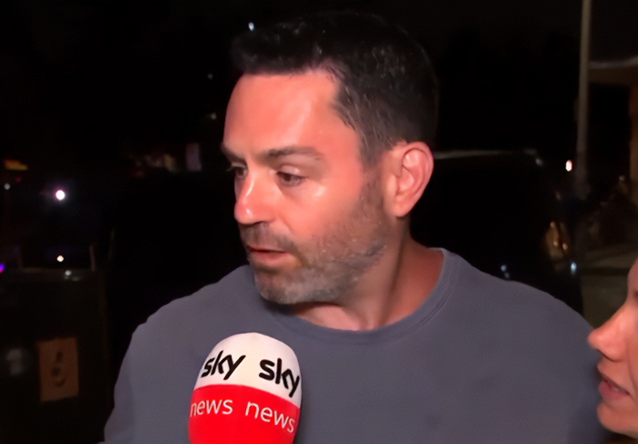 Man being interviewed by Sky News, recalling terrifying moment after woman takes bullet for his 3-year-old daughter during Bondi attack
