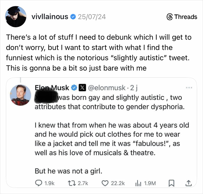 Screenshot of online post highlighting Elon Musk’s comment on his daughter, sparking outrage over mental illness remarks. Screenshot of online post highlighting Elon Musk’s comment on his daughter, sparking outrage over mental illness remarks.