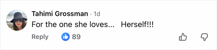 Comment from Jennifer Lopez fan saying "For the one she loves... Herself" with 89 likes, highlighting a depressing detail. Comment from Jennifer Lopez fan saying "For the one she loves... Herself" with 89 likes, highlighting a depressing detail.