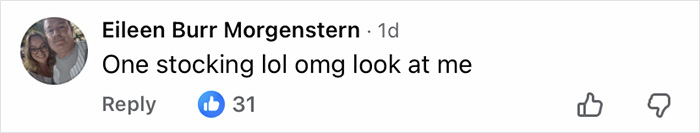 Facebook comment by Eileen Burr Morgenstern reacting to a stocking in a festive Christmas video, noted by Jennifer Lopez fans. Facebook comment by Eileen Burr Morgenstern reacting to a stocking in a festive Christmas video, noted by Jennifer Lopez fans.