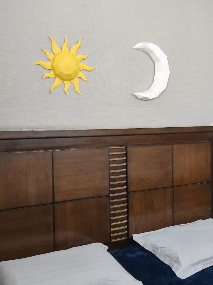 I Couldn't Find Affordable Wall Art, So I Designed A Low-Poly "Sun & Moon" Out Of Paper I Couldn't Find Affordable Wall Art, So I Designed A Low-Poly "Sun & Moon" Out Of Paper