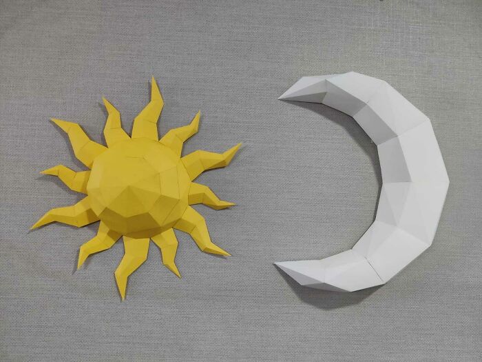 I Couldn't Find Affordable Wall Art, So I Designed A Low-Poly "Sun & Moon" Out Of Paper I Couldn't Find Affordable Wall Art, So I Designed A Low-Poly "Sun & Moon" Out Of Paper