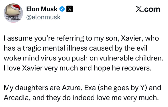 Elon Musk tweet referencing tragic mental illness and family, sparking online outrage and discussions about his daughter Vivian. Elon Musk tweet referencing tragic mental illness and family, sparking online outrage and discussions about his daughter Vivian.
