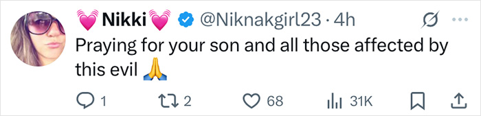 Twitter post from user Nikki expressing prayers for victims affected by tragic mental illness and Elon Musk’s comment controversy. Twitter post from user Nikki expressing prayers for victims affected by tragic mental illness and Elon Musk’s comment controversy.