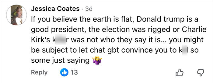 Social media post accusing ChatGPT of manipulating beliefs and turning a son against his mother before a tragic event. Social media post accusing ChatGPT of manipulating beliefs and turning a son against his mother before a tragic event.