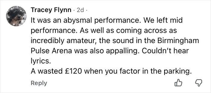 Audience member criticizes Wizard Of Oz performance as amateur, with poor sound, causing many to walk out in frustration. Audience member criticizes Wizard Of Oz performance as amateur, with poor sound, causing many to walk out in frustration.
