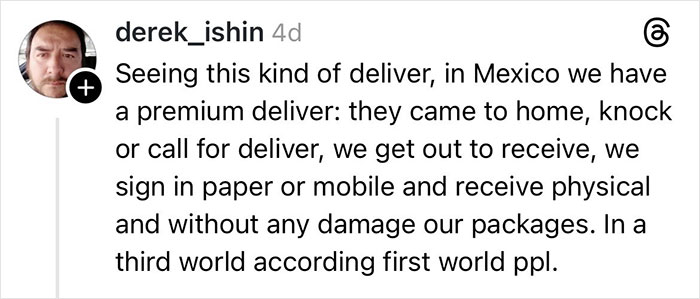 Comment discussing delivery driver behavior and package handling, related to woman claiming Christmas gift was shattered. Comment discussing delivery driver behavior and package handling, related to woman claiming Christmas gift was shattered.