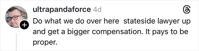 User sharing a comment advising to hire a stateside lawyer for better compensation after Christmas gift damage by delivery driver. User sharing a comment advising to hire a stateside lawyer for better compensation after Christmas gift damage by delivery driver.