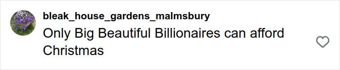 Comment on social media reading Only Big Beautiful Billionaires can afford Christmas, reflecting outrage over Melania Trump's Christmas ornament cost. Comment on social media reading Only Big Beautiful Billionaires can afford Christmas, reflecting outrage over Melania Trump's Christmas ornament cost.