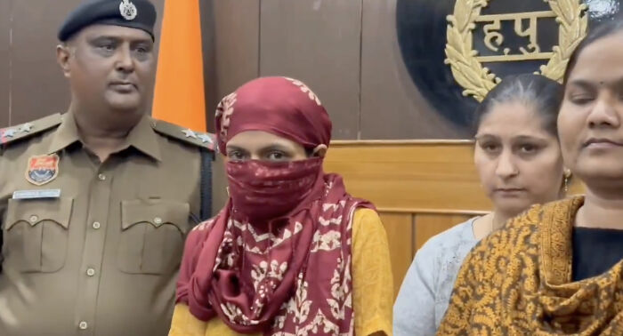 Police officer and three women, one wearing a face cover, involved in horrifying wedding tragedy and missing child's body case. Police officer and three women, one wearing a face cover, involved in horrifying wedding tragedy and missing child's body case.