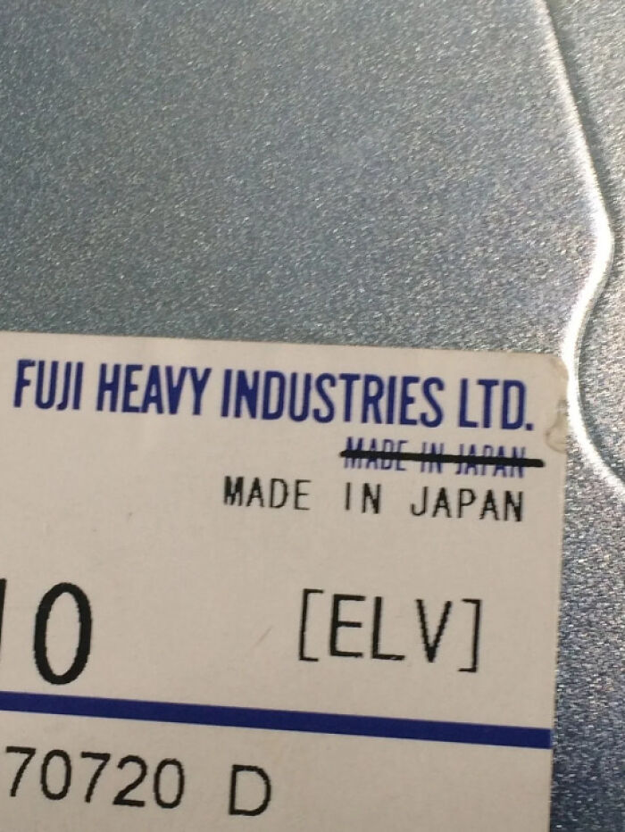 Label with made in Japan text crossed out and rewritten, one of 33 pointless things serving no purpose except for being funny